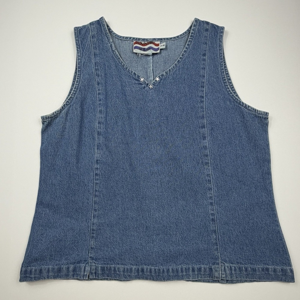 Vintage Country Wear Denim Top Women's P/M 90s Blue Jean Sleeveless Star Studded